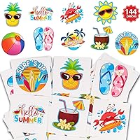 144 Pieces Kids Tattoo Summer Party Tattoo Hawaiian Luau Themed Tattoos Tropical Beach Tattoos Waterproof Temporary Tattoos S