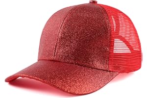 Zsedrut Girls Glitter Baseball Cap Kids Adjustable Ponytail Hat Toddler Summer Mesh Trucker Hats