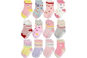 RATIVE Non Skid Anti Slip Cotton Dress Crew Socks With Grips For Baby Infant Toddler Kids Girls
