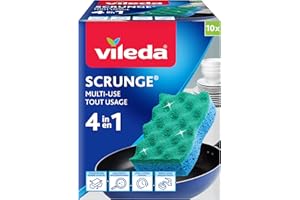 Vileda Scrunge Multi-Use Non-Scratch Scrub Sponge (Pack of 10) | Rinses Clean, Stays Fresh | Durable & Long-Lasting | Dishwas