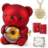 Trinckle Sunflower Necklaces for Women Valentines Teddy Bear with Preserved Sunflower Cute Bear Sunflower Gifts Box Anniversary Jewelry Birthday Gifts for Wife Girlfriend Daughter San Valentin Regalos