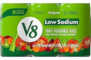 V8 Low Sodium Original 100% Vegetable Juice, 160ml Can (Pack of 6)