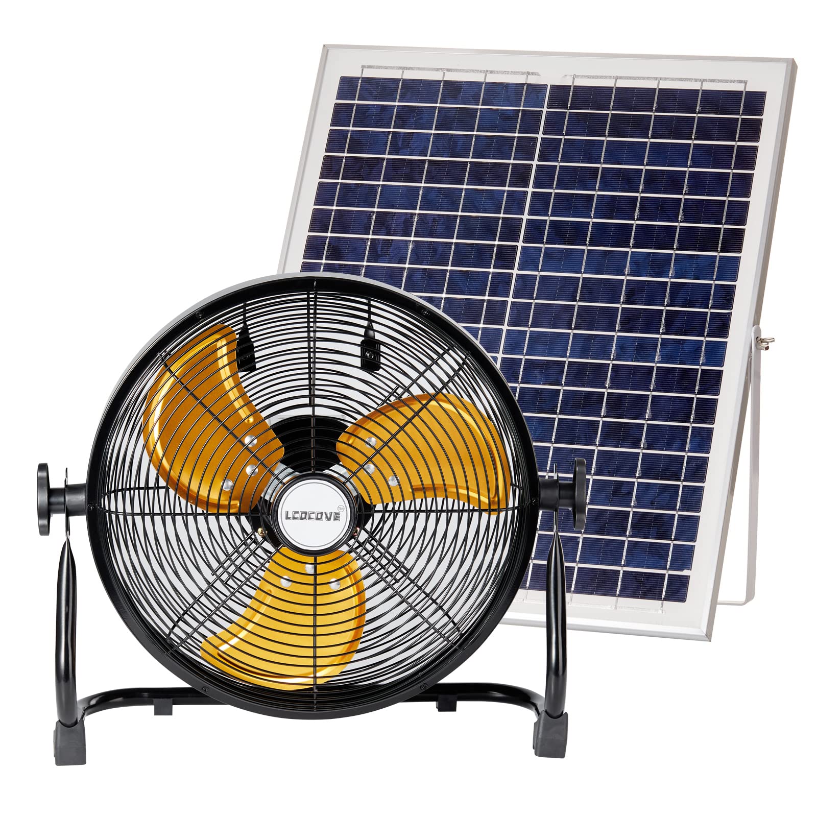 lcocove Outdoor Fan Can Running 5-24 Hours,Solar Powered Fan For Shed,Home,Ouside,Camping，with USB Output For Emergency Situation Without Electric