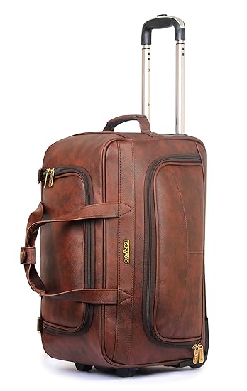 The Clownfish Unisex Reiziger 40 L Faux Leather Travel Duffle Trolley, Duffel Bag with Wheels (Cinnamon)