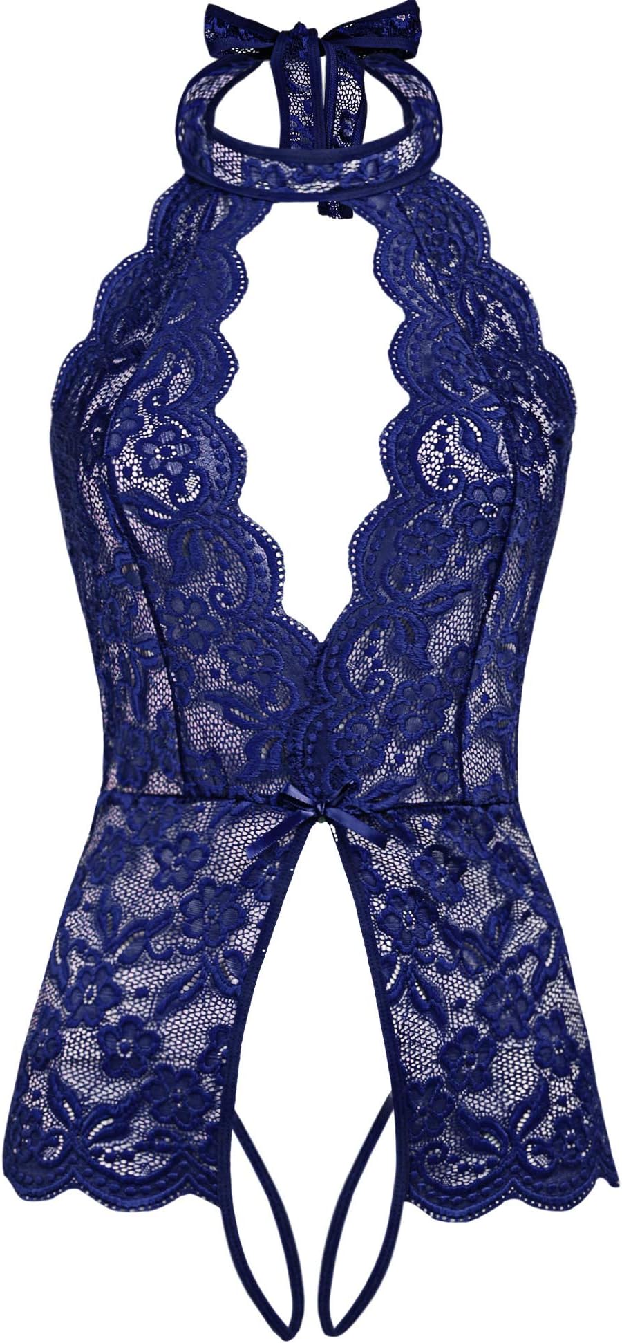 ADOME Women Teddy Lingerie One Piece Babydoll Lace V Plunging Bodysuit Halter Outfits