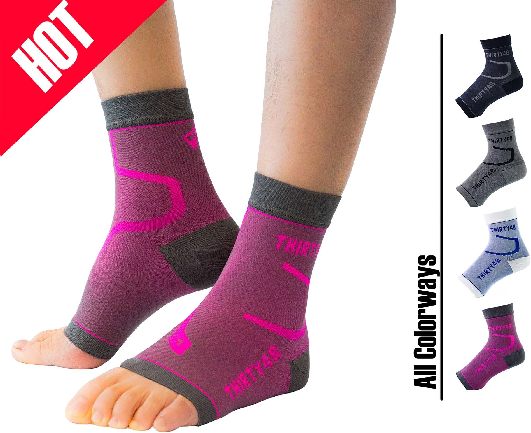 Thirty48Plantar Fasciitis Compression Socks(1 or 2 Pairs), 20-30 mmHg Foot Compression Sleeves for Ankle/Heel Support, Increase Blood Circulation, Relieve Arch Pain, Reduce Foot Swelling