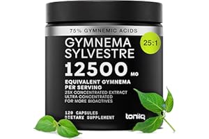 Toniiq Gymnema Sylvestre – Ultra High Potency 25:1 Extract Standardized to 75% Gymnemic Acids – 500mg Clinical Dose – Triple-Tested Purity – 120 Vegan Capsules