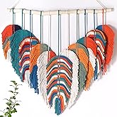 Amestrina Large Macrame Wall Hanging, Boho Chic Macrame Wall Decor, Bohemian Leaf Feather Macrame Wall Art, Handmade Macrame Wall Hanging Tapestry for Bedroom Living Room 31" Wx 31" L (Orange)