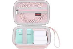 Elonbo Carrying Case for VFU Label Maker Machine, Mini Label Printer Portable Thermal Printer Travel Bag, Sticker Printer Storage Holder, Mesh Pocket Fits Label Paper Tape, Pink