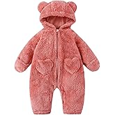 Tehoao Newborn Baby Onesie Winter Fleece Outfit Girl Boys Infant Clothes Jumpsuit Baby Bear Hooded Romper Snowsuit