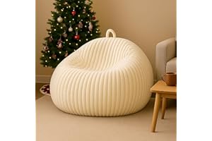 Honeydak Ribbed Rabbit Fur Stuffed Animal Storage Bean Bag Chair Cover (No Filler) Comfy Bean Bag Cover Without Filling or Home Bedroom Decor Organizing Plush Doll Textile Holder(Creamy White, XL)