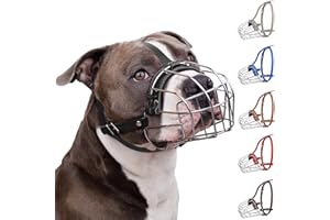 BRONZEDOG Pitbull Dog Muzzle Breathable Metal Basket for Large Dogs Amstaff Staffordshire Terrier Biting Chewing Barking (Leather, Black)