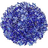 uxcell 1500Pcs Mixed Glass Beads, 2-4 mm Mini Tube Bugle Loose Crafts Beads with Hole, Bulk Spacer Bead for Earring Bracelet Necklace Jewelry DIY Craft Making, Dark Blue