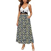 YSYOKOW Women Elastic High Waisted A-Line Midi Skirt Button Front Flowy Long Skirts Casual with Pockets