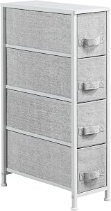 Yaheetech Vertical Slim Chest of Drawers 4 Fabric Drawers Light Grey