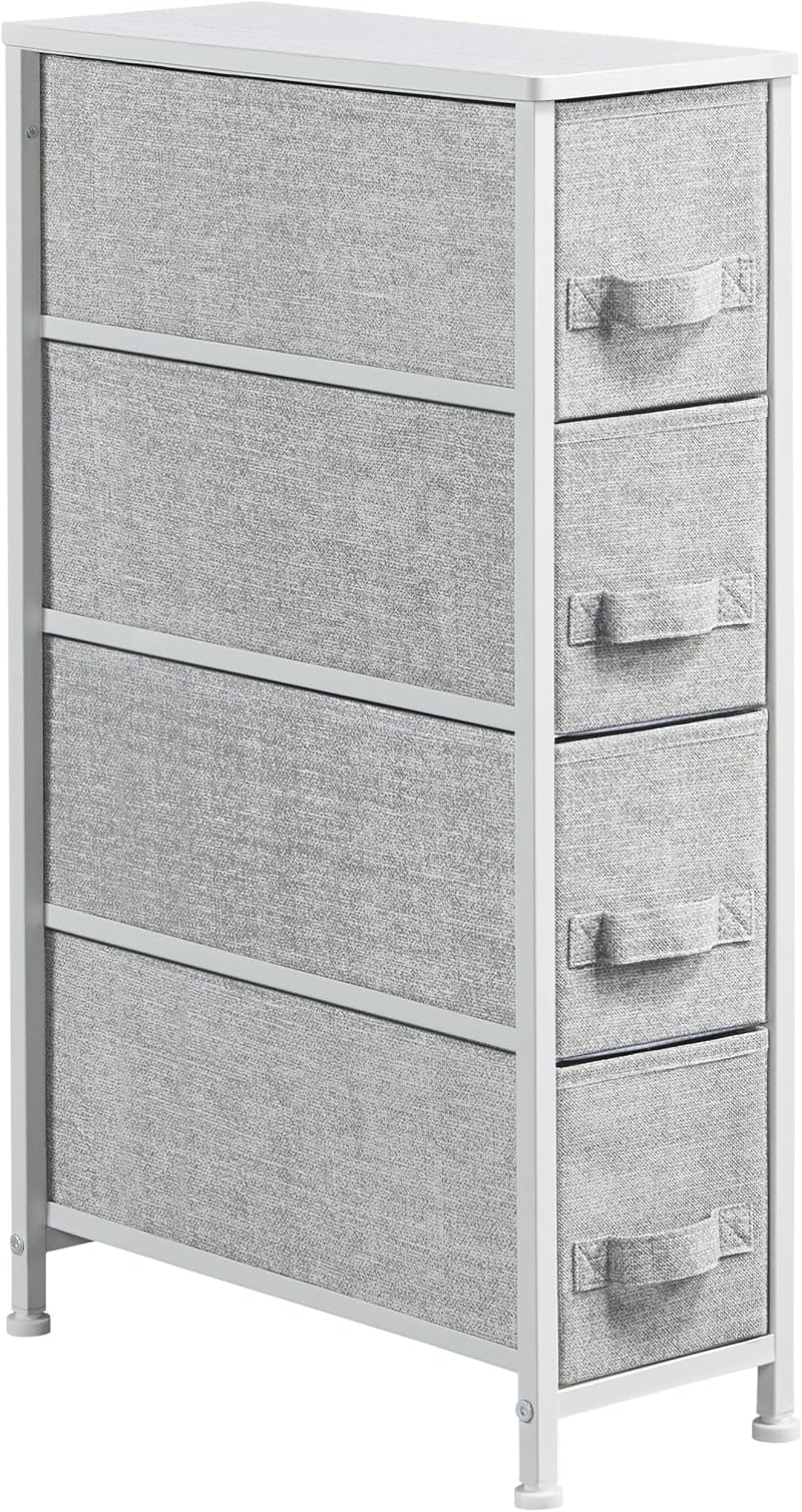 Yaheetech Vertical Slim Chest of Drawers 4 Fabric Drawers Light Grey