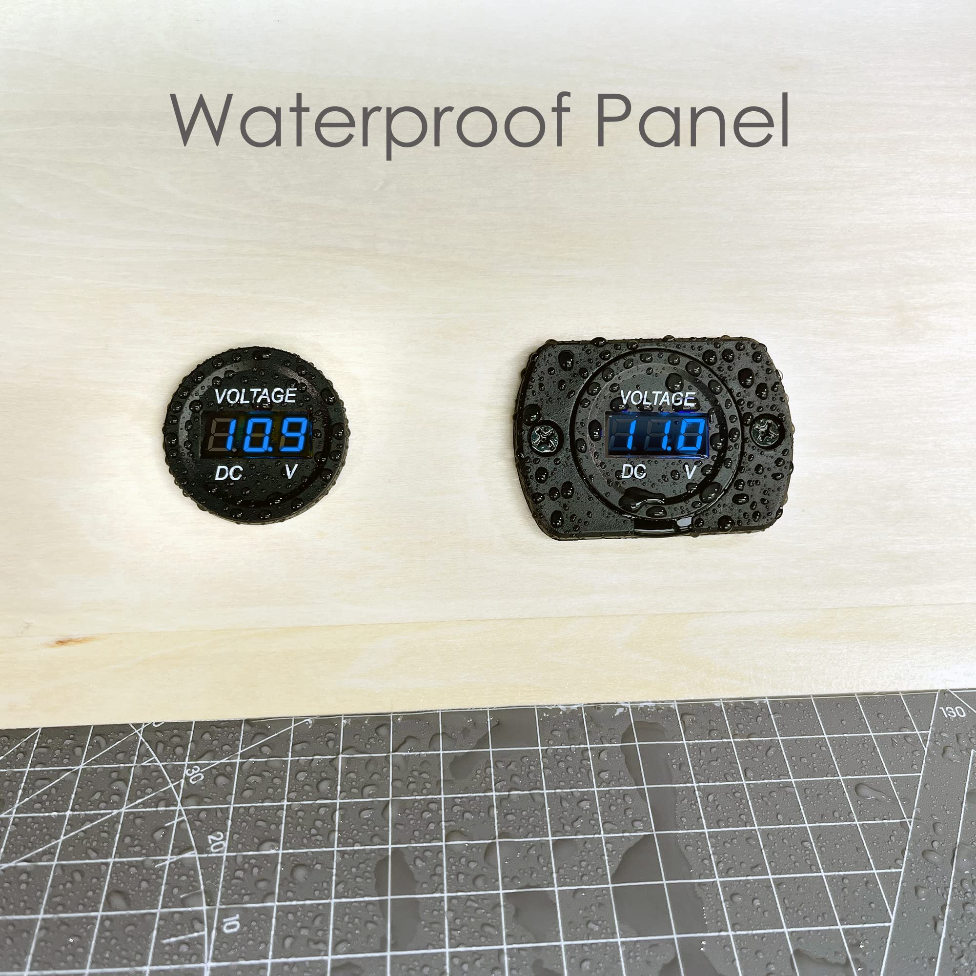CrocSee 2 Pack DC 12V 24V Waterproof Car Voltmeter LED Digital Display Panel, Round Voltage Gauge with Terminals for Car/Motorcycle/Travel Trailer/Truck/Boat/ATV/UTV (Blue LED Display)