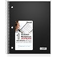 Dunwell College Ruled Spiral Notebook (Black), 1 Subject Notebook 8.5 x 11 for School, Plastic Cover, Pocket Divider, 100 Sheets (200 Pages), 3-Hole Punched Perforated 8 1/2 x 11 Paper