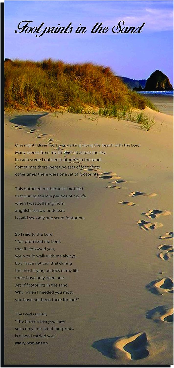 Beautiful, Huge "Footprints In The Sand" Poem Vertical Framed Canvas