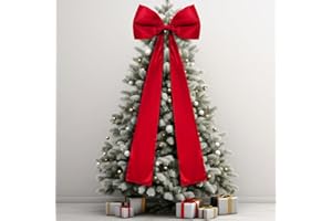 Daifunli 20 x 47 Inches Extra Large Christmas Satin Bows Christmas Tree Topper Decorations Giant Xmas Tree Toppers Bows for Home Wreath Wall Holiday Birthday Wedding Engagement Party Decor(Red)