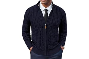 PJ PAUL JONES Mens Cardigan Sweater Full Zip Up Stand Collar Cardigans Long Sleeve Knitted Sweaters