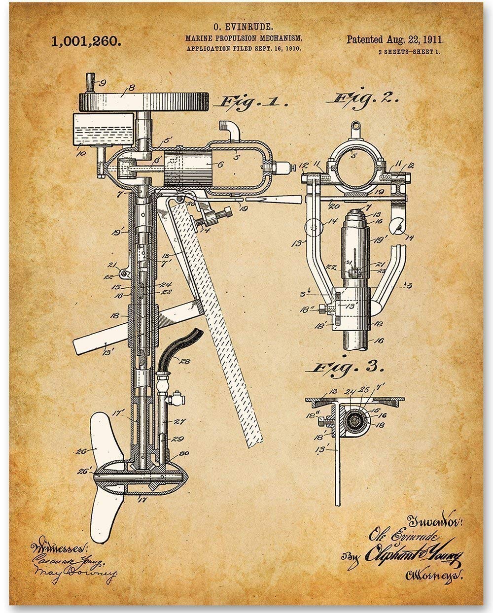 Outboard Boat Motor Engine - 11x14 Unframed Patent Print Lake Art - Makes a Great Gift Under $15 for Boat Owners, Lake House, Beach House or Cabin Decor