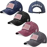 Geyoga 4 Pcs American Flag Baseball Caps USA Patriotic Pride Hats Washed Distressed US Flag Cotton Hats for Men Women Teens
