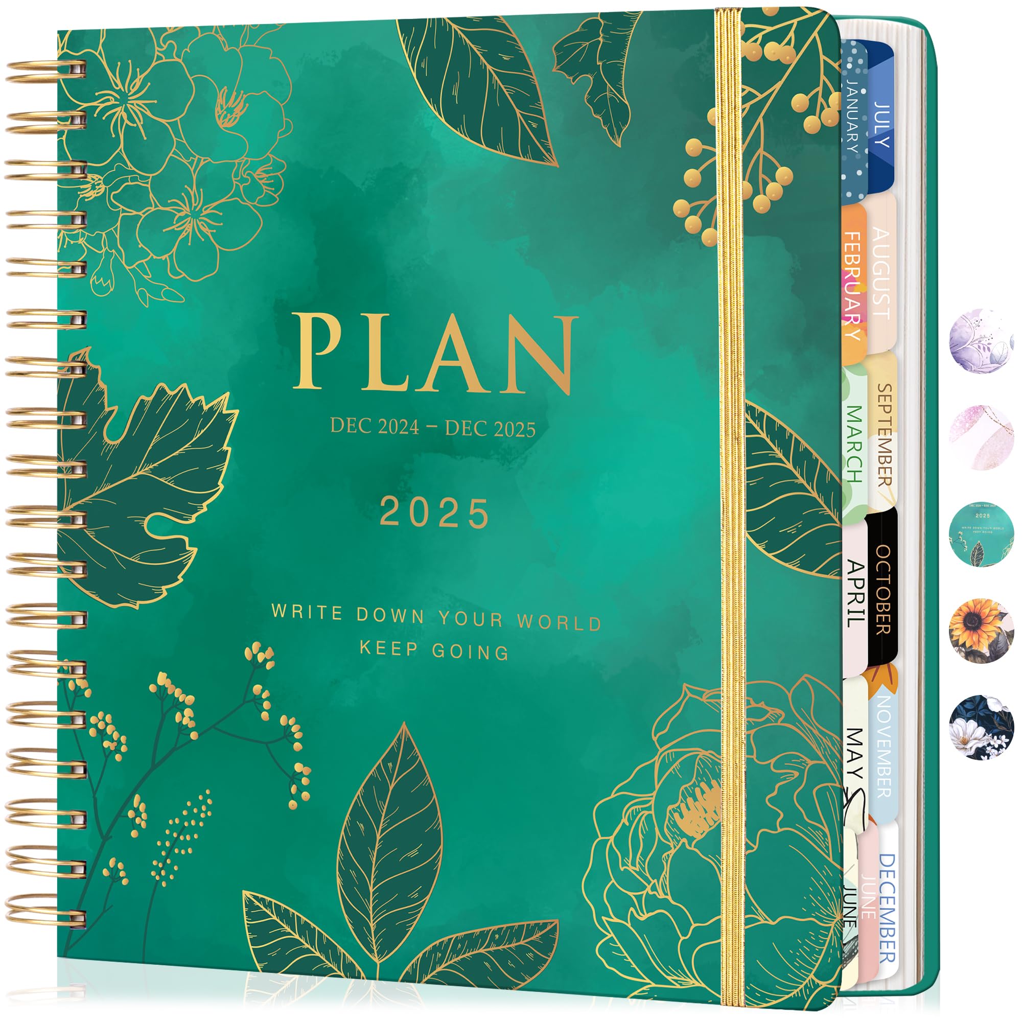 Photo 1 of CAGIE 2025 Planner, Weekly and Monthly, January - December 2025, 8.3" x 9.3", Hardcover Spiral Bound, 12 Monthly Tabs, Elastic Closure, Stickers