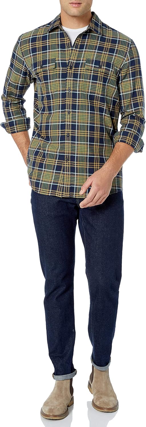  Brand - Goodthreads Men's Standard-Fit Long-Sleeve Plaid Twill Shirt: Clothing