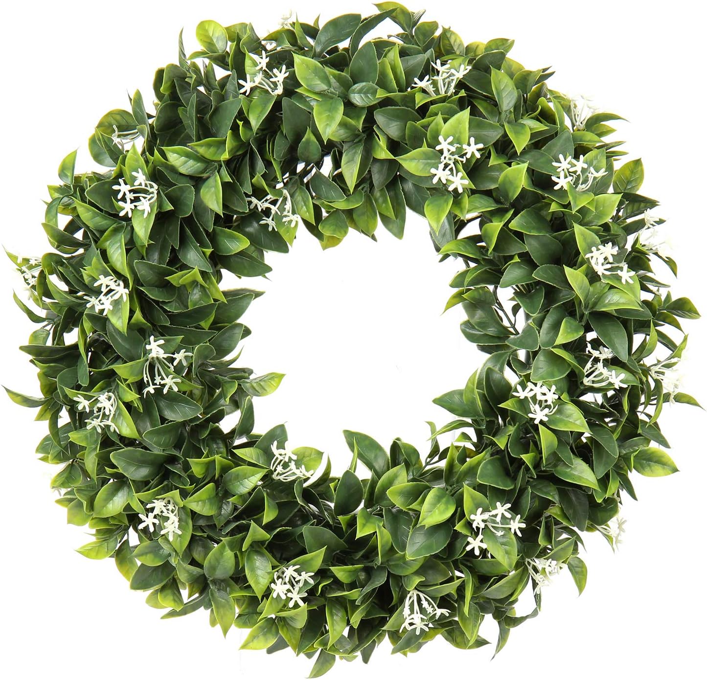 Artificial Greenery Wreath, 16" Wreath Outdoor Round Fake Wreath for Front Door