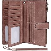 XINNSTAR Womens Wallet RFID Blocking Large Capacity Credit Card Holder Long Purses for Women with Wristlet Pocket ID Window