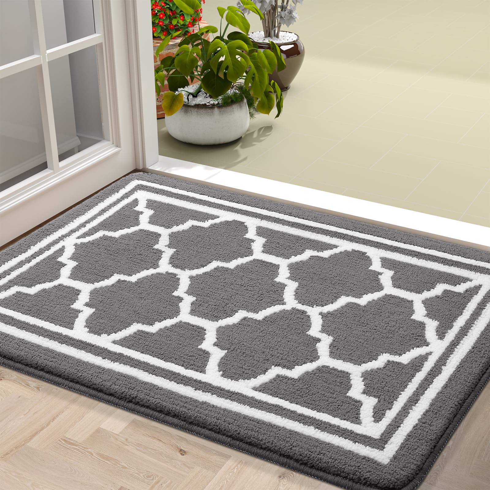 Homaxy Washable Door Mats Indoor, Absorbent Bath Mat Non-Slip Low Profile Doormat for Entrance, Inside, Kitchen, Front Back Door, Pets and Dogs— 43 x 76 cm, Grey