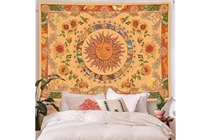 Miytal Yellow Sun and Moon Boho Tapestry Vintage Indie Tapestry Wall Hanging Aesthetic Sunflowers Butterfly Wall Tapestries f