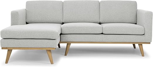 Scandinavian Design Sensei Canapé 3 Places Angle Gauche Tissu Gris Clair 206 X 154 X 82 Cm