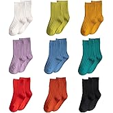 MINI PANDA Little Girl's Socks, Girls Socks Cute,girls Crew Socks 9 Pairs Pack