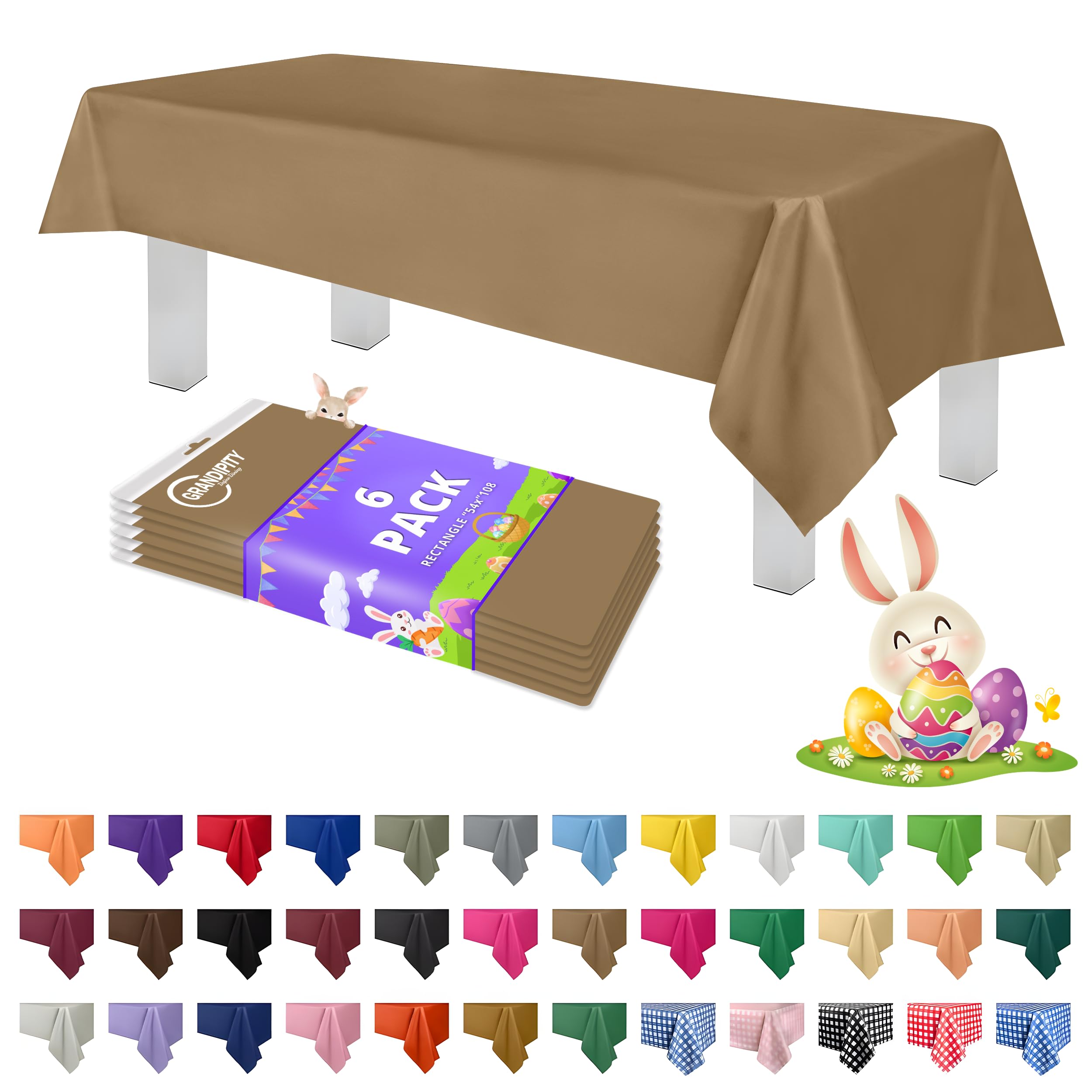 Grandipity Gold Plastic Table Cloth Disposable (6 Pk) 54in x 108in Plastic Tablecloths for Rectangle Tables - Premium Party Table Cloths Disposable for 6ft to 8ft Rectangle Tables — image 1