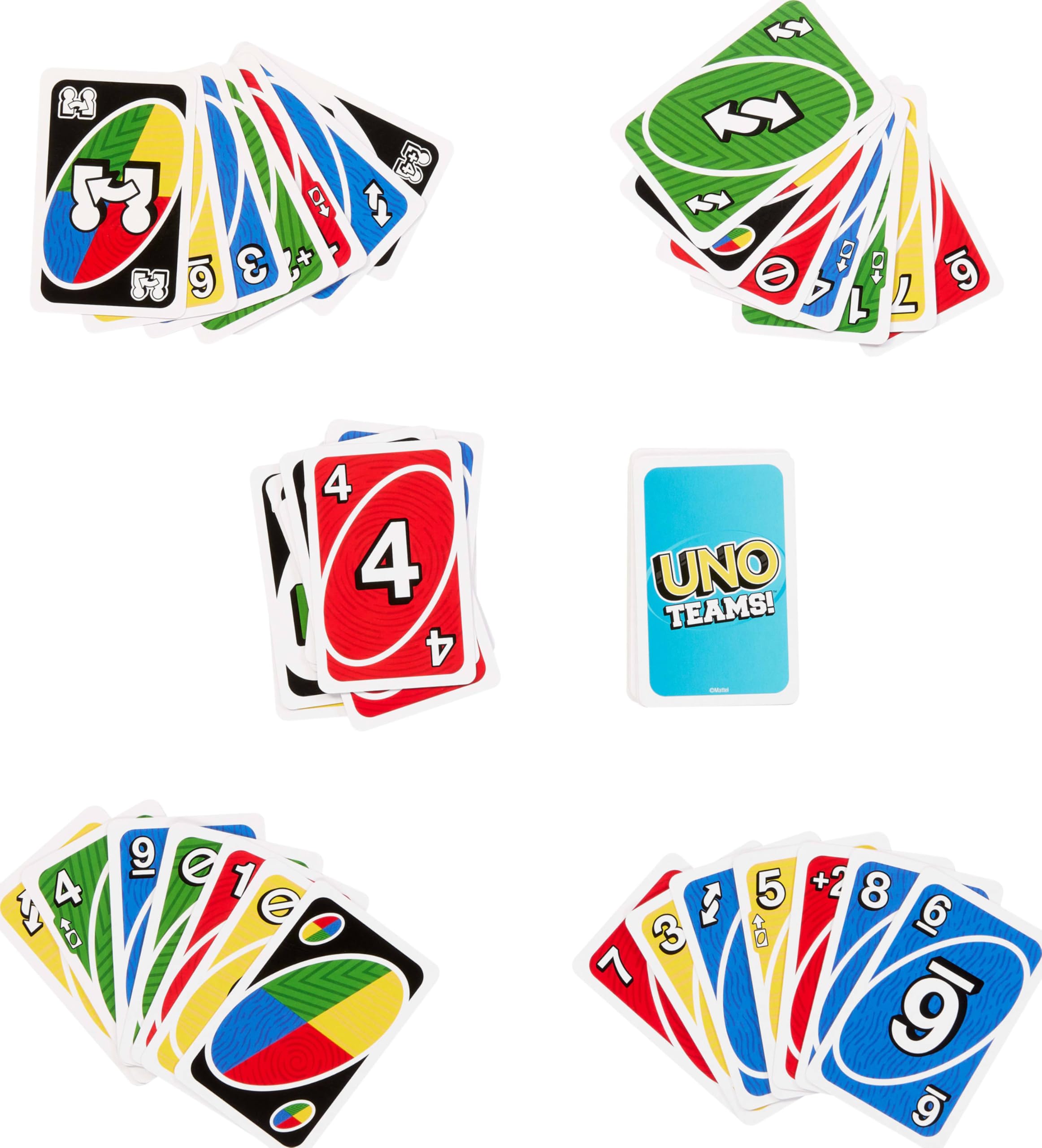 Mattel Games UNO Teams Kartenspiele für Kinder, Erwachsene und Familienabende, Partys und Reisen mit Sonderregeln für das Spielen in Zweierteams, JDM40 5