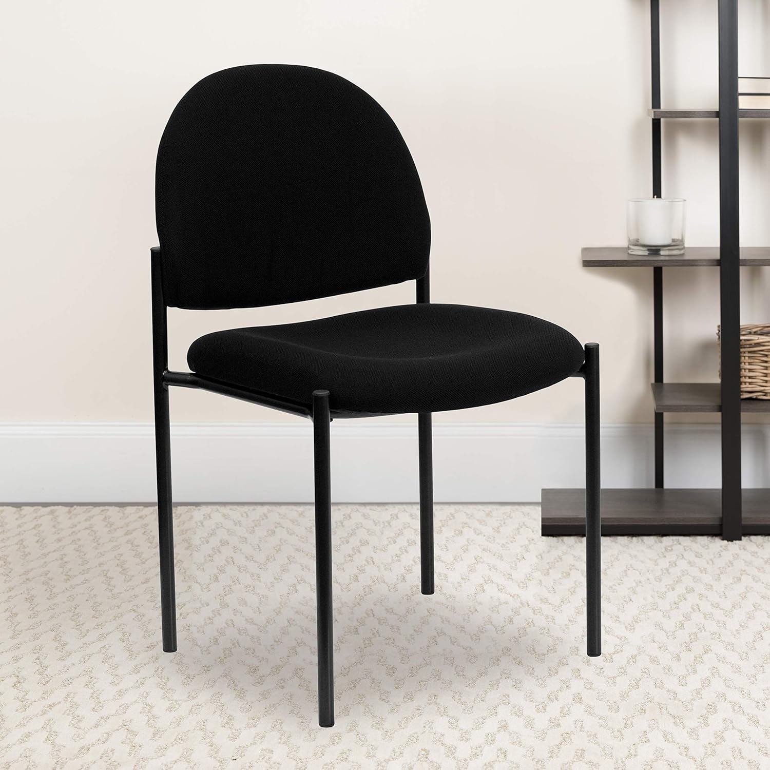 Flash Furniture Comfort Black Fabric Stackable Steel Side Reception Chair: Furniture & Decor