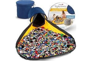 Creative QT SlideAway Toy Storage Organizer & Extra Large 52" Play Mat, Collapsible Storage Bins for Building Bricks, Small Blocks, Toys, Drawstring Cleanup for Kids Playroom & Classroom, Blue