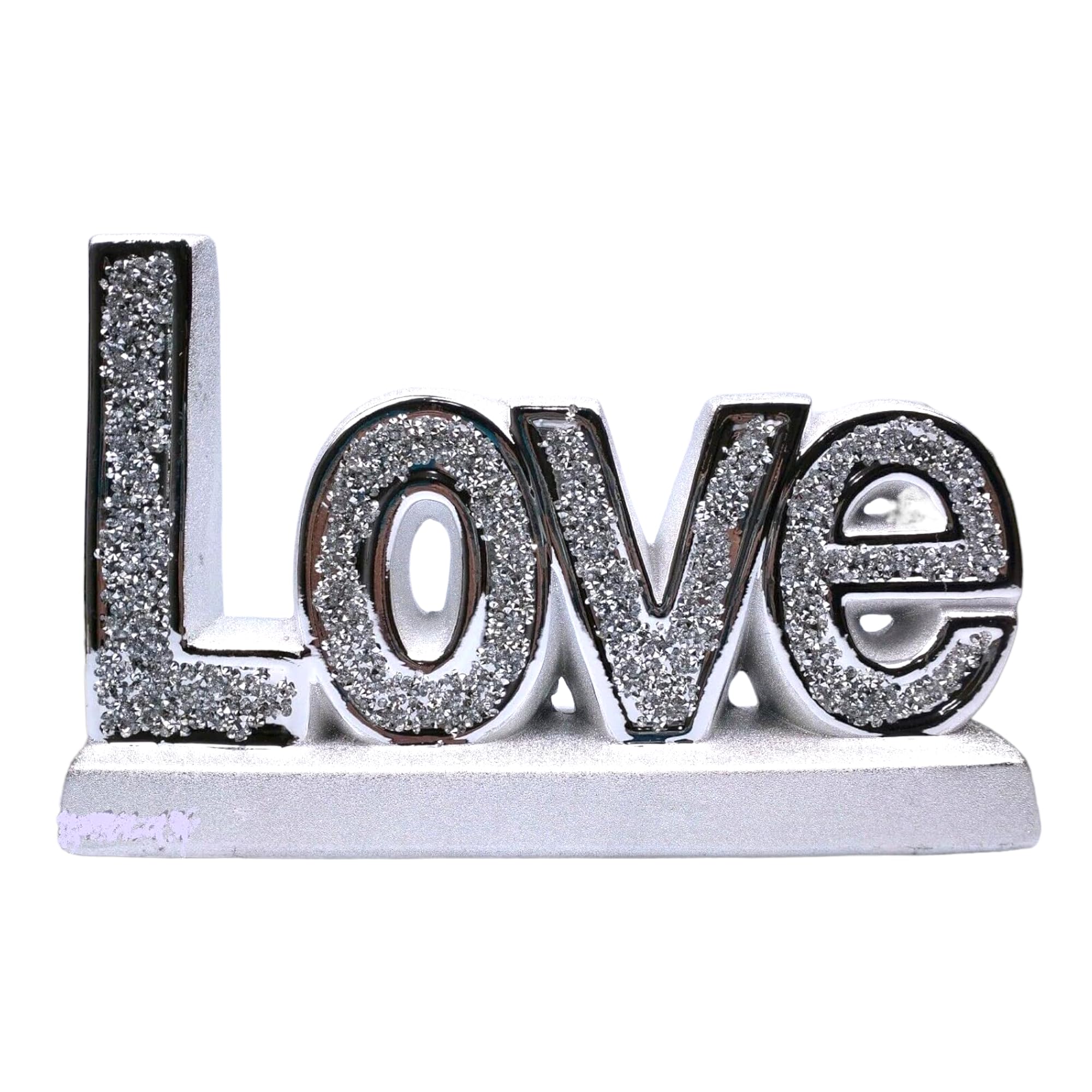 Amazing Gift Silver LOVE Ornament, Bling Crushed Diamond, Handmade Craft, Wedding Anniversary, Birthday Present, 17cm