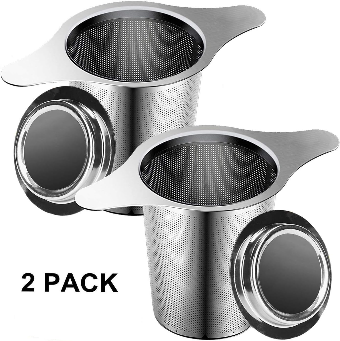 Tea Infuser, 304 Stainless Steel Water Filter Tea Strainer with Double Handles for Hanging on Teapots, Mugs, Cups to steep Loose Leaf Tea and Coffee Maker-2 Packs