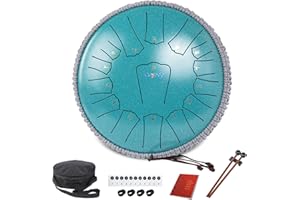 URBANVISTA Rain Drum for Outside Garden, Steel Tongue Drum, Rain Chime Chakra Drum, Hand Pan Musical Instrument Christmas Gift with Bag for Adult, for Meditation Yoga (Malachite, 13" 15 Notes,D key)