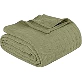 Superior 100% Cotton Basketweave Blanket, Perfect for Bedroom, Living Room, Couch, Picnics, Travel, Beach, or Camping, Comfy Blanket, Bedroom Decor, Essentials, Cover for Bed, Twin, Sage