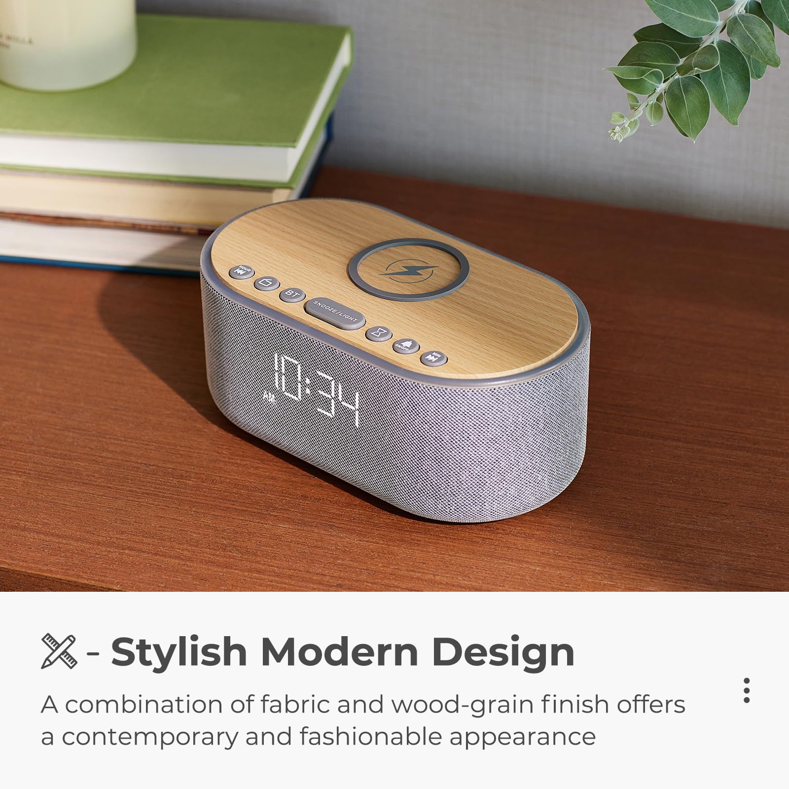 uscce Alarm Clock Bluetooth FM Radio: 10W Stereo Sound Speaker - Fast Wireless Charging for iPhone Samsung - Dimmable Clock Radio for Bedroom