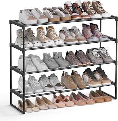 Songmics 4-Tier Shoe Rack Metal Storage Organiser 16-20 Pairs Black LSA14BKV2