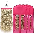 Wig Bags Storage with Hanger - 3 Packs Wig Storage for Multiple Wigs Hair Extension Storage Bag Hairpieces Storage Holder (Rose)