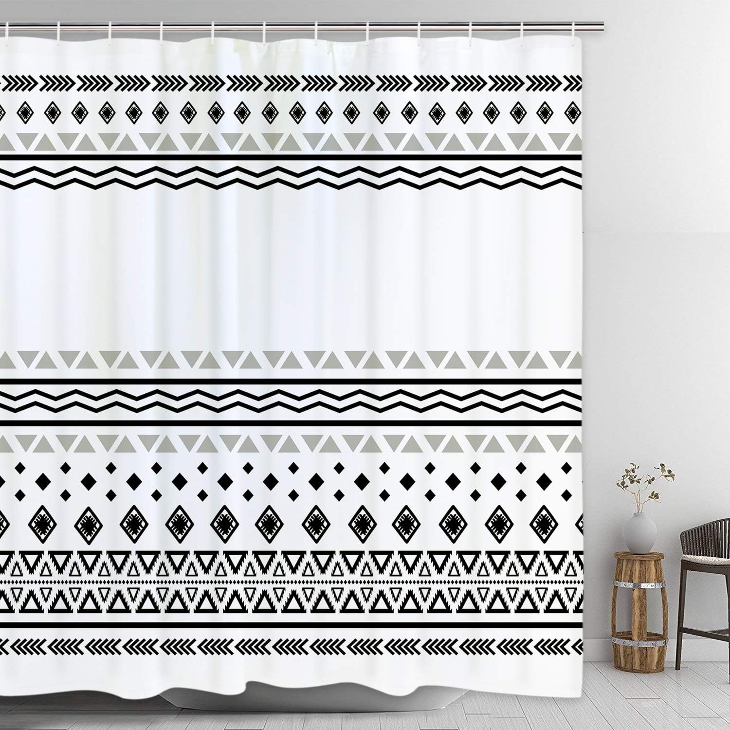 Pknoclan Black and White Boho Shower Curtain, Aztec Shower