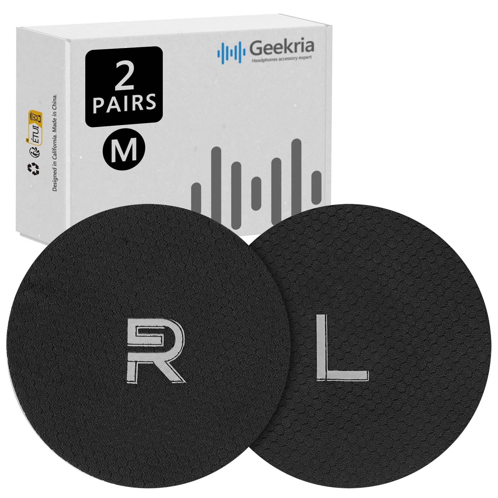 Geekria 2 Pairs Mesh Fabric Headphones Ear Covers - Product Safety Certified - Washable & Stretchable Earcup Protectors for Over-Ear Headsets, Sweat Pads for Gym, Gaming (M/Black)