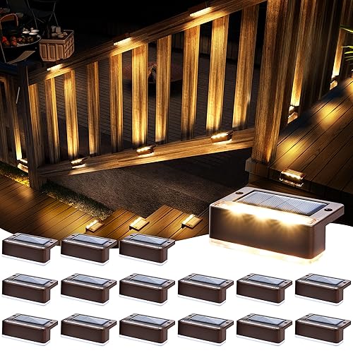 SOLPEX Solar Fence Lights, Solar Deck Lights Outdoor Waterproof Solar Powered for Step, Stair, Balcony,Front Porch,Garden, Walkway,Yard, Patio Decor, IP65 Waterproof (16 Pack, Warm White) 6 LEDs