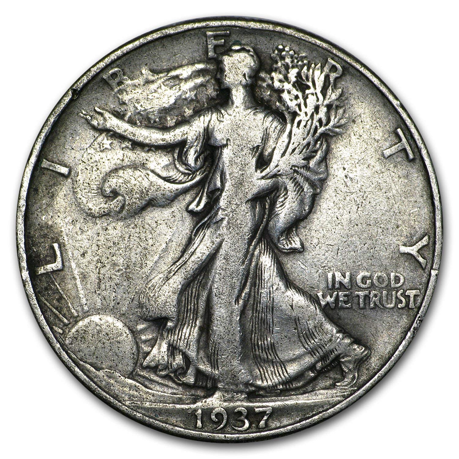 1937 D Walking Liberty Half Dollar 50c Very Fine at Amazon's